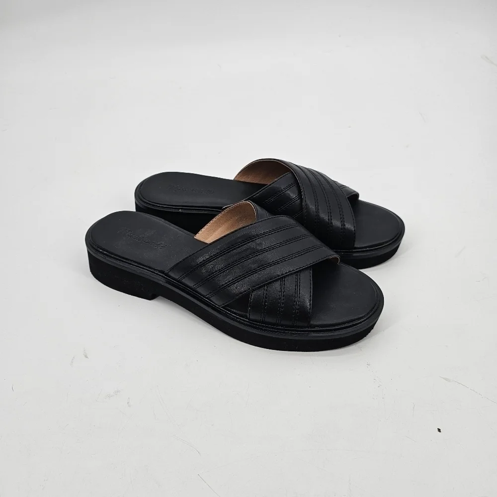 Madewell Women's size 9.5 The Alina Platform leather Sandal in True Black
